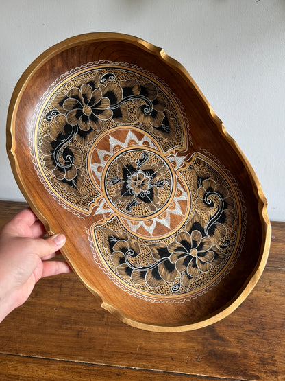 Vintage Mexican Tole Painted Wood Bowl - Made in Mexico