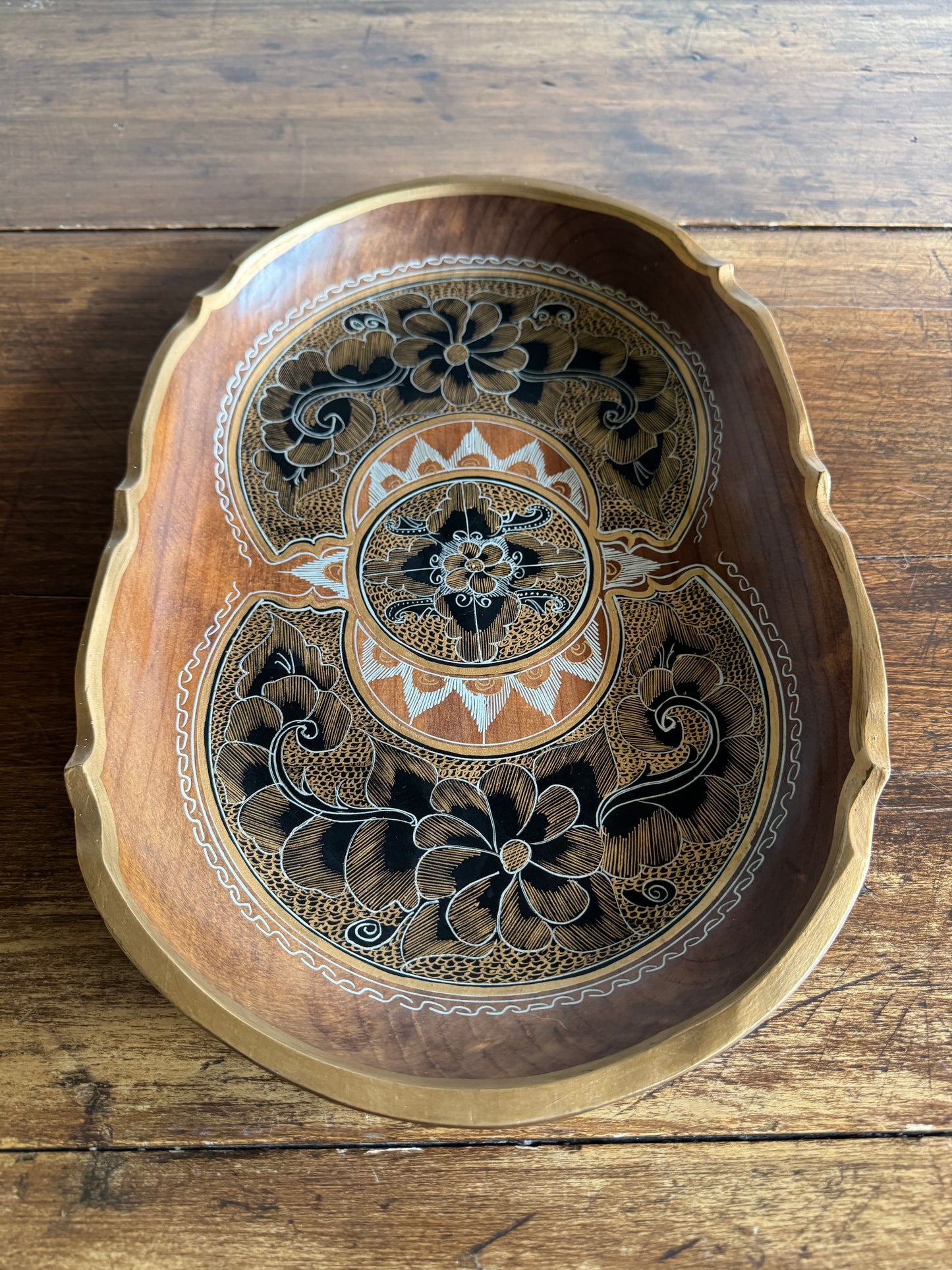 Vintage Mexican Tole Painted Wood Bowl - Made in Mexico