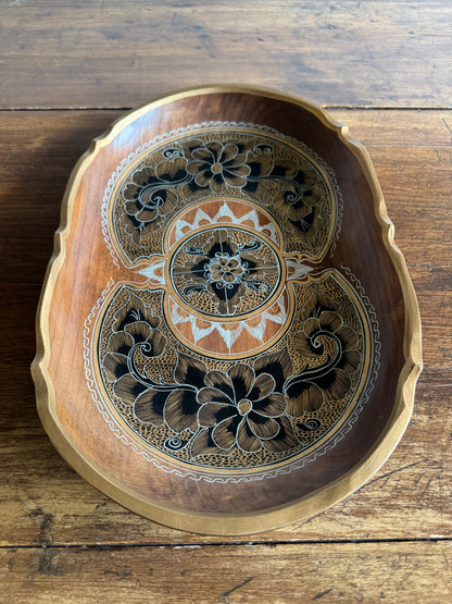 Vintage Mexican Tole Painted Wood Bowl - Made in Mexico
