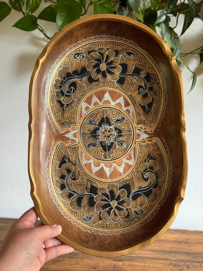Vintage Mexican Tole Painted Wood Bowl - Made in Mexico