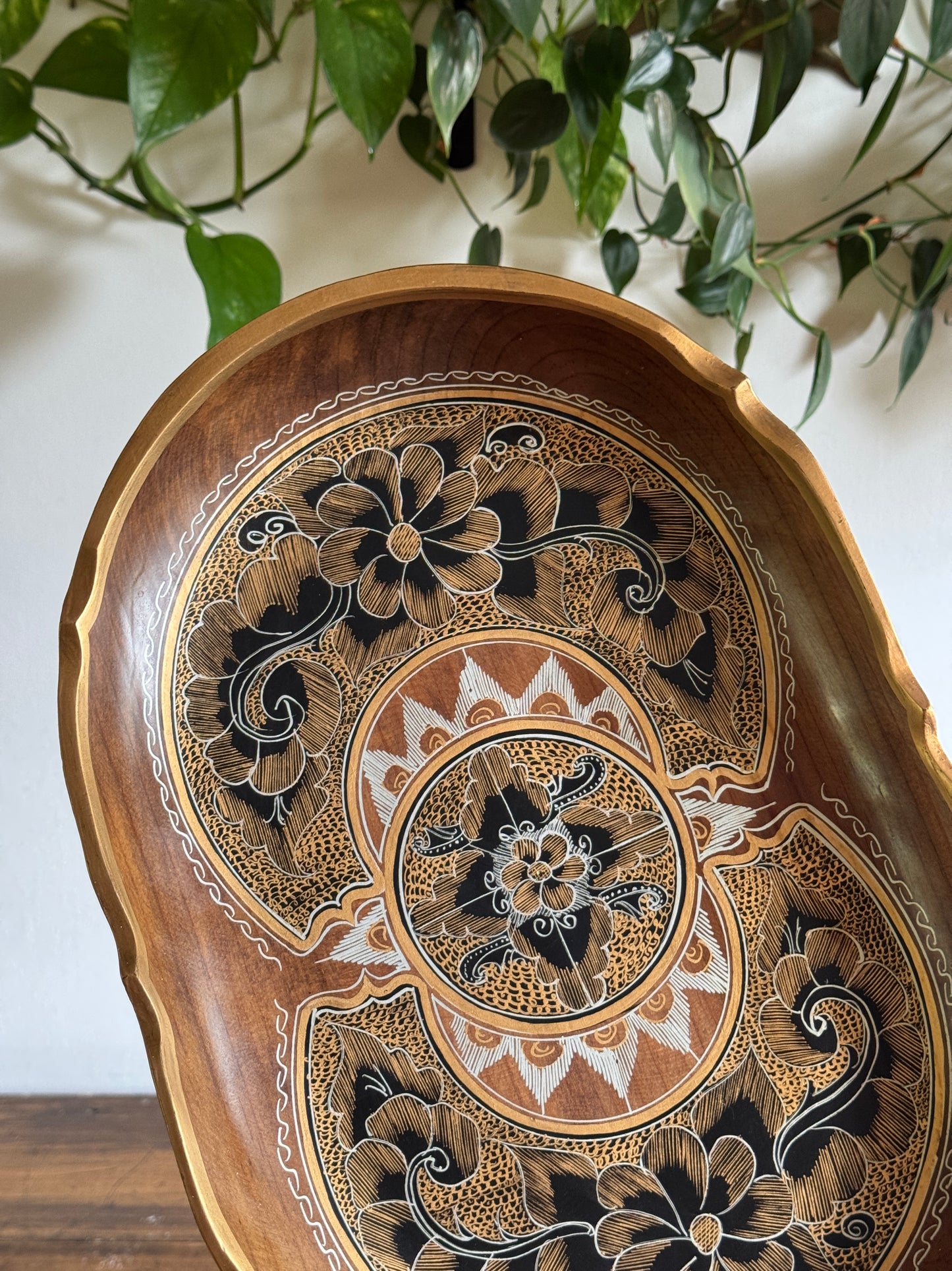Vintage Mexican Tole Painted Wood Bowl - Made in Mexico