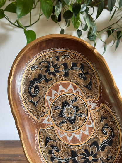 Vintage Mexican Tole Painted Wood Bowl - Made in Mexico