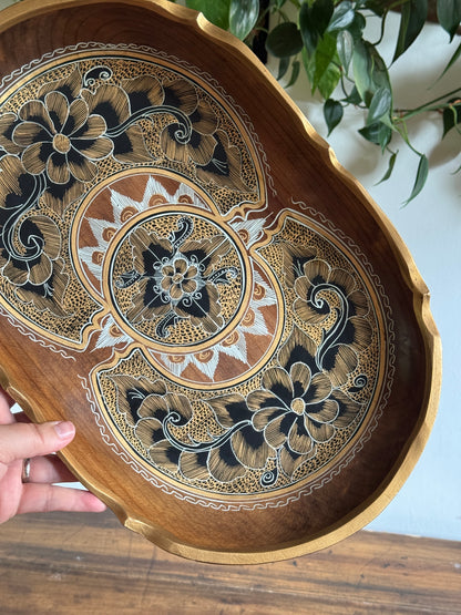 Vintage Mexican Tole Painted Wood Bowl - Made in Mexico