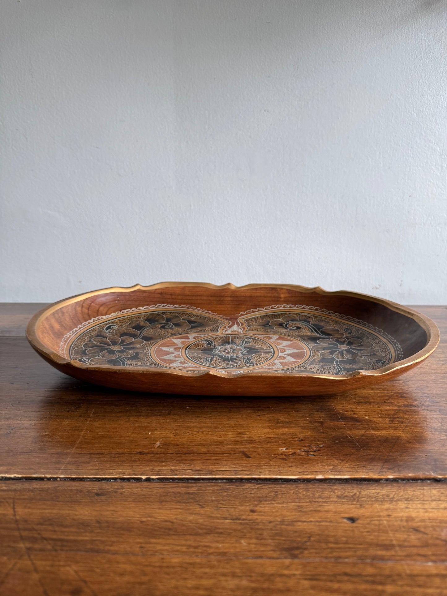Vintage Mexican Tole Painted Wood Bowl - Made in Mexico