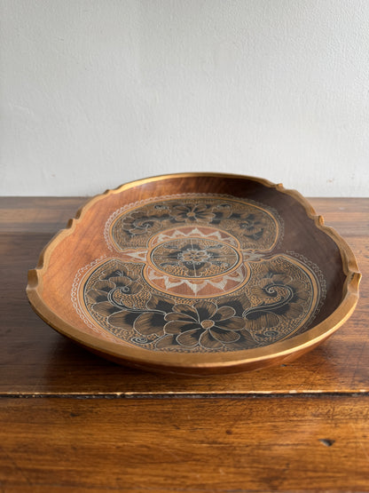 Vintage Mexican Tole Painted Wood Bowl - Made in Mexico