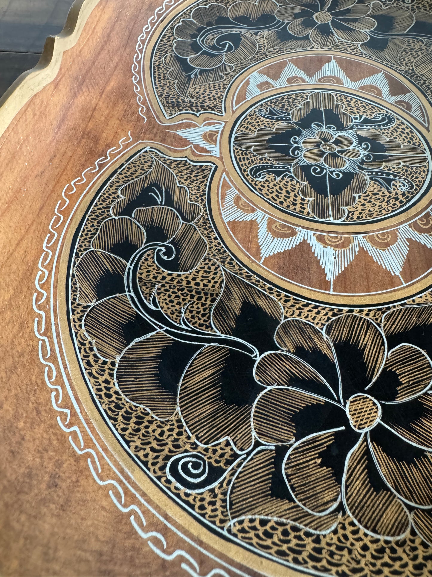 Vintage Mexican Tole Painted Wood Bowl - Made in Mexico