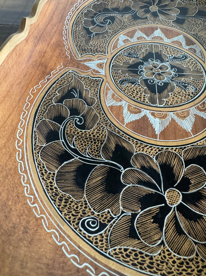 Vintage Mexican Tole Painted Wood Bowl - Made in Mexico