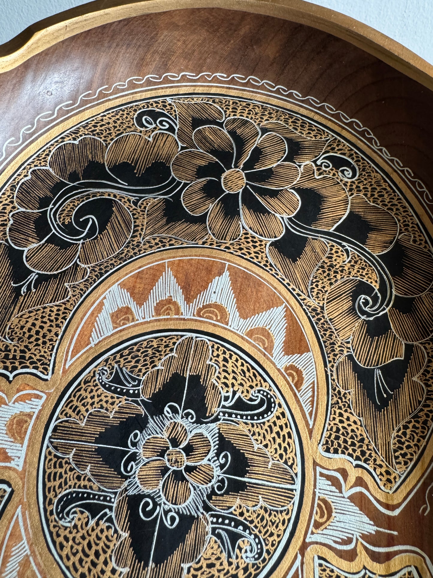Vintage Mexican Tole Painted Wood Bowl - Made in Mexico