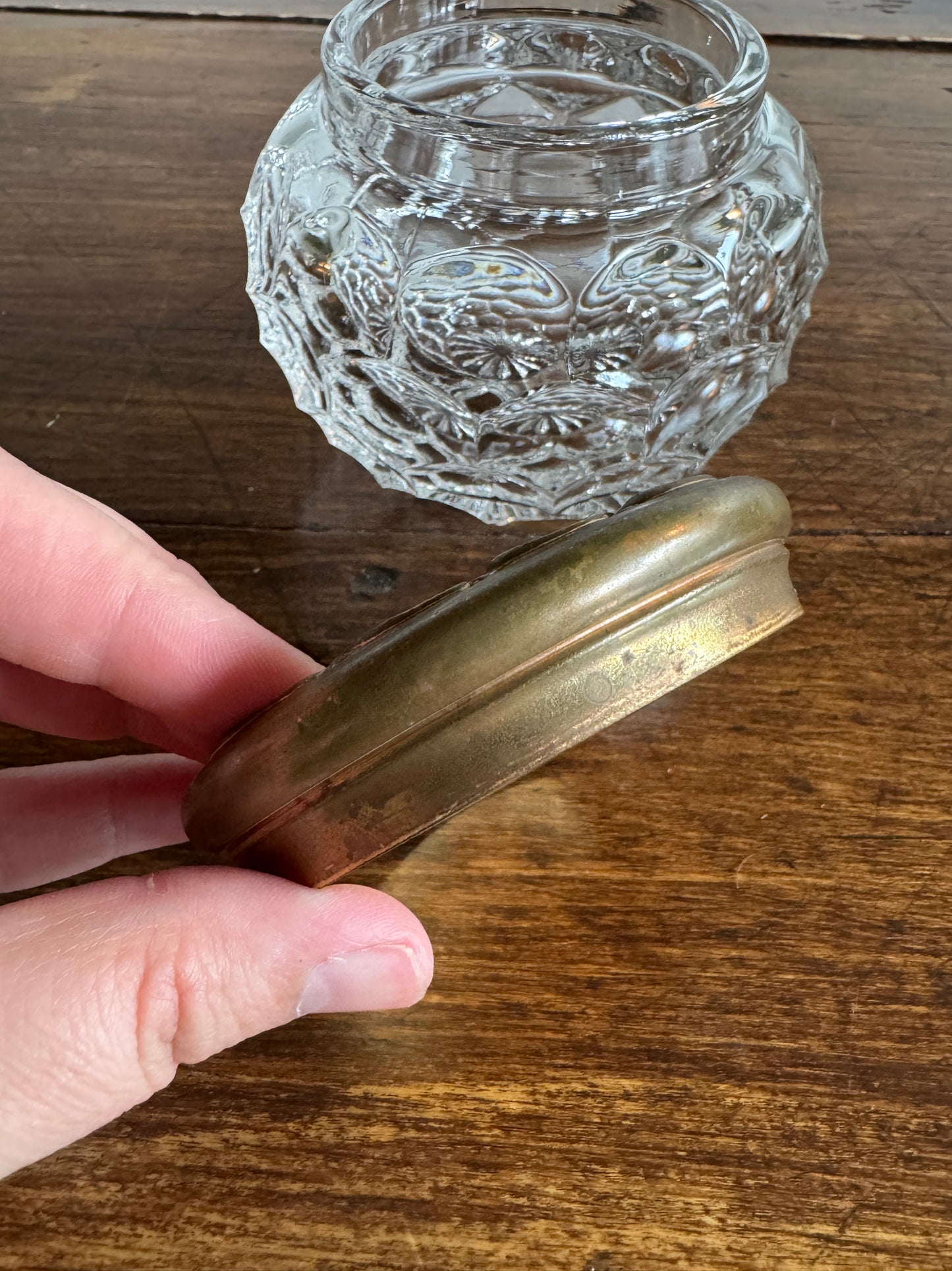 Vintage Vanity Powder Jar with Clear Glass Jar with Brass Lid