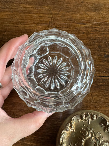 Vintage Vanity Powder Jar with Clear Glass Jar with Brass Lid