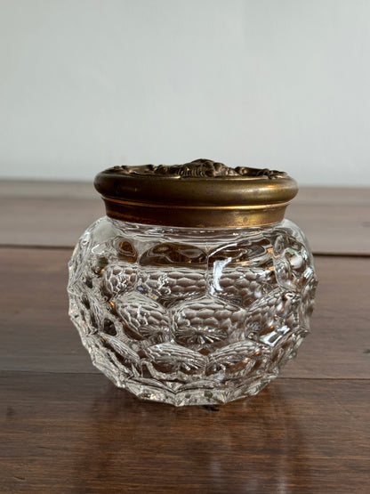 Vintage Vanity Powder Jar with Clear Glass Jar with Brass Lid