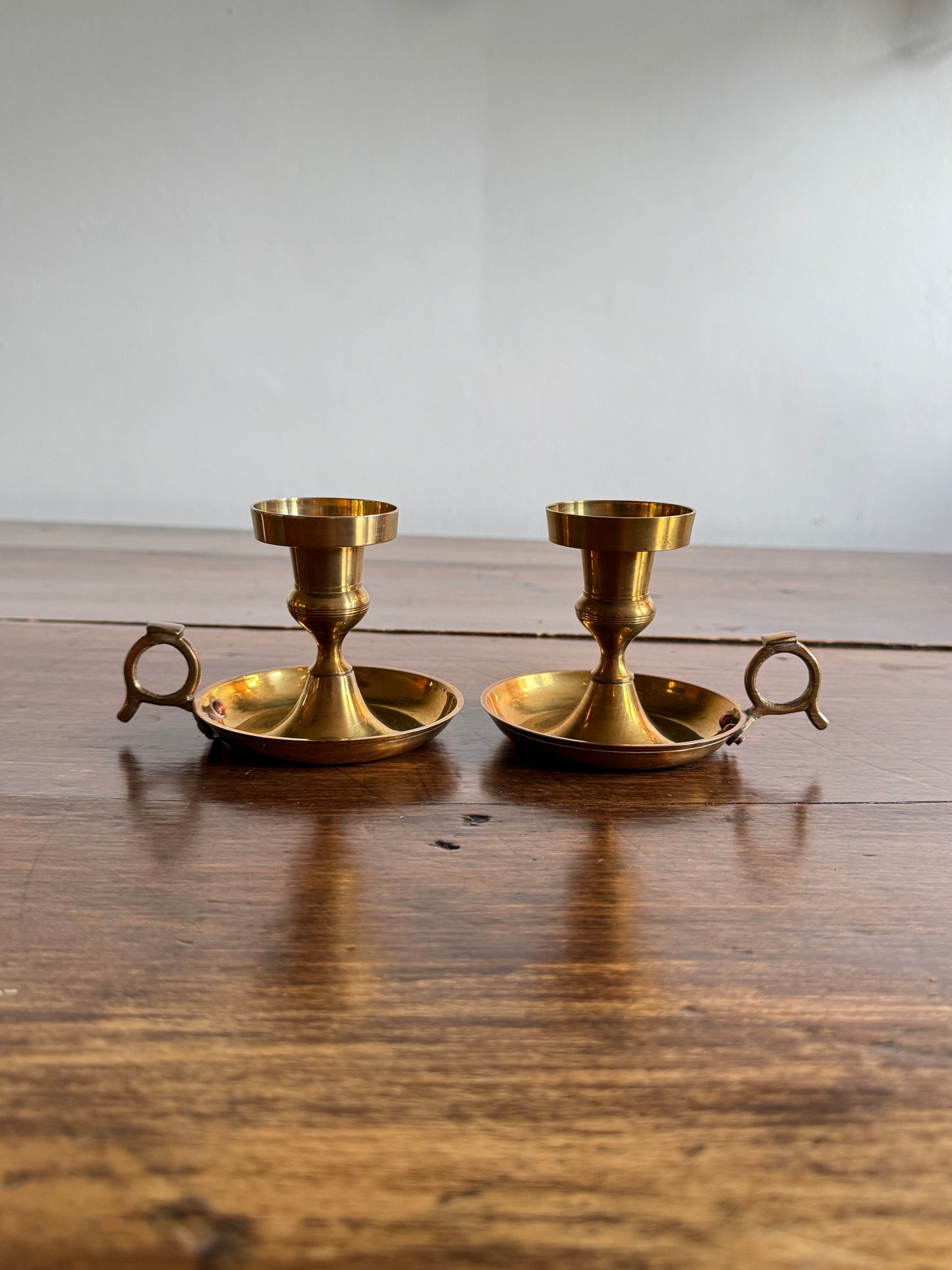 Set of Two Brass Candle Holders with Finger Loops - Made in India