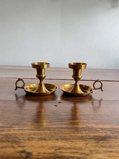 Set of Two Brass Candle Holders with Finger Loops - Made in India
