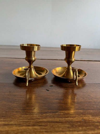 Set of Two Brass Candle Holders with Finger Loops - Made in India