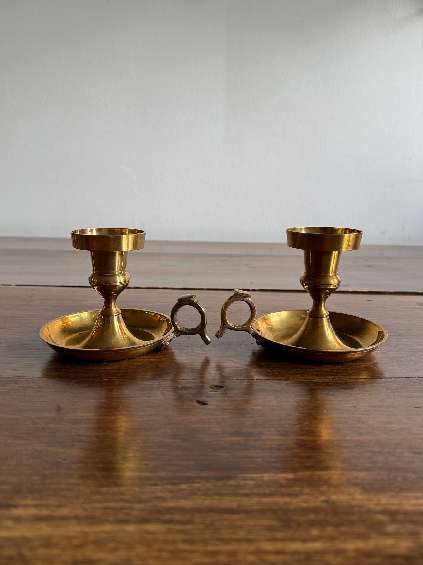 Set of Two Brass Candle Holders with Finger Loops - Made in India
