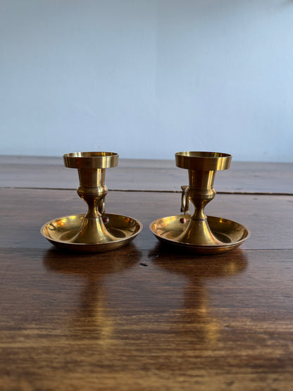 Set of Two Brass Candle Holders with Finger Loops - Made in India