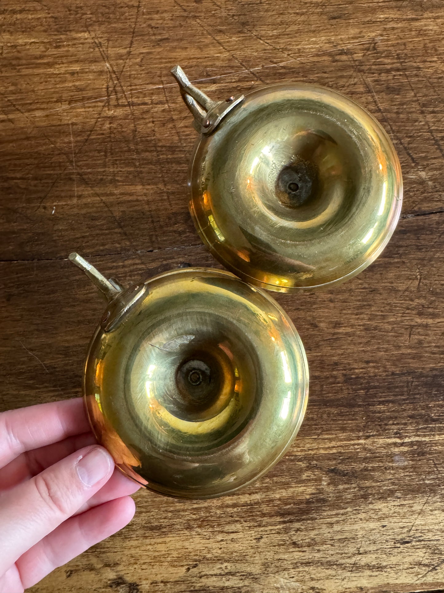 Set of Two Brass Candle Holders with Finger Loops - Made in India