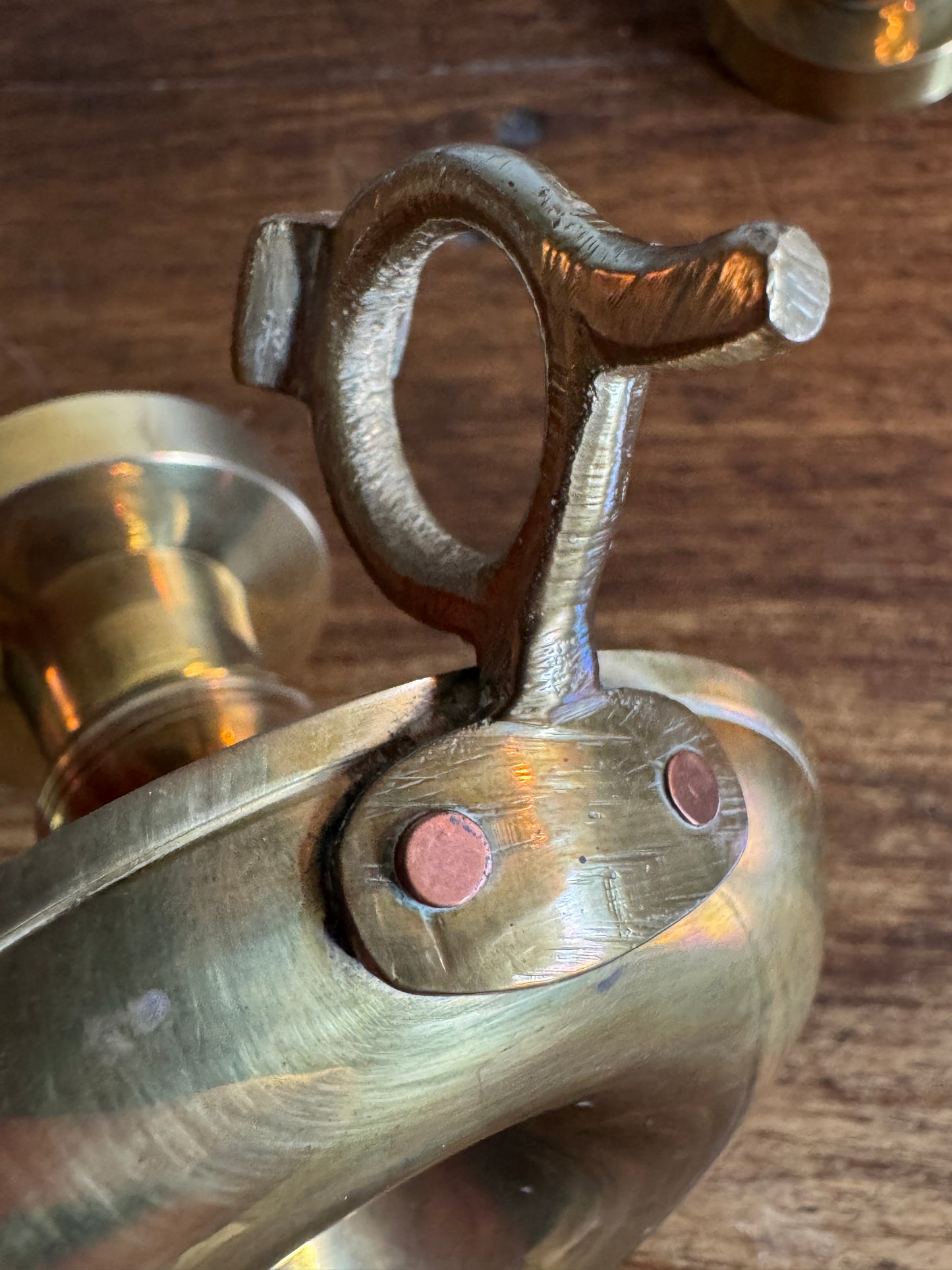 Set of Two Brass Candle Holders with Finger Loops - Made in India