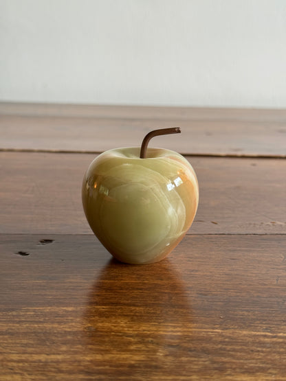 Vintage Carved Stone Apple Paperweight with Metal Stem