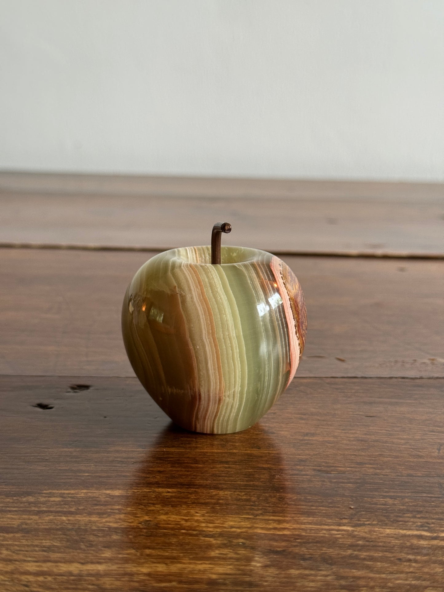 Vintage Carved Stone Apple Paperweight with Metal Stem