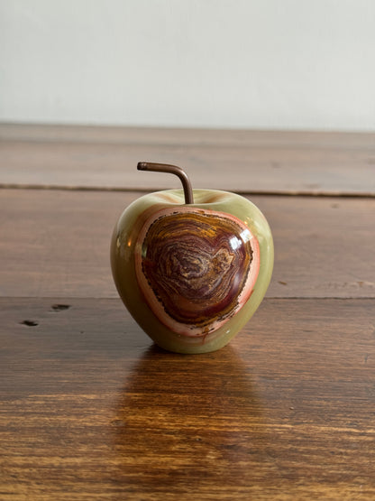 Vintage Carved Stone Apple Paperweight with Metal Stem