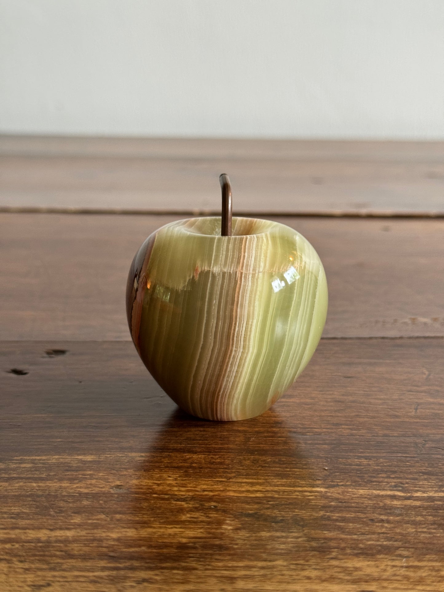 Vintage Carved Stone Apple Paperweight with Metal Stem