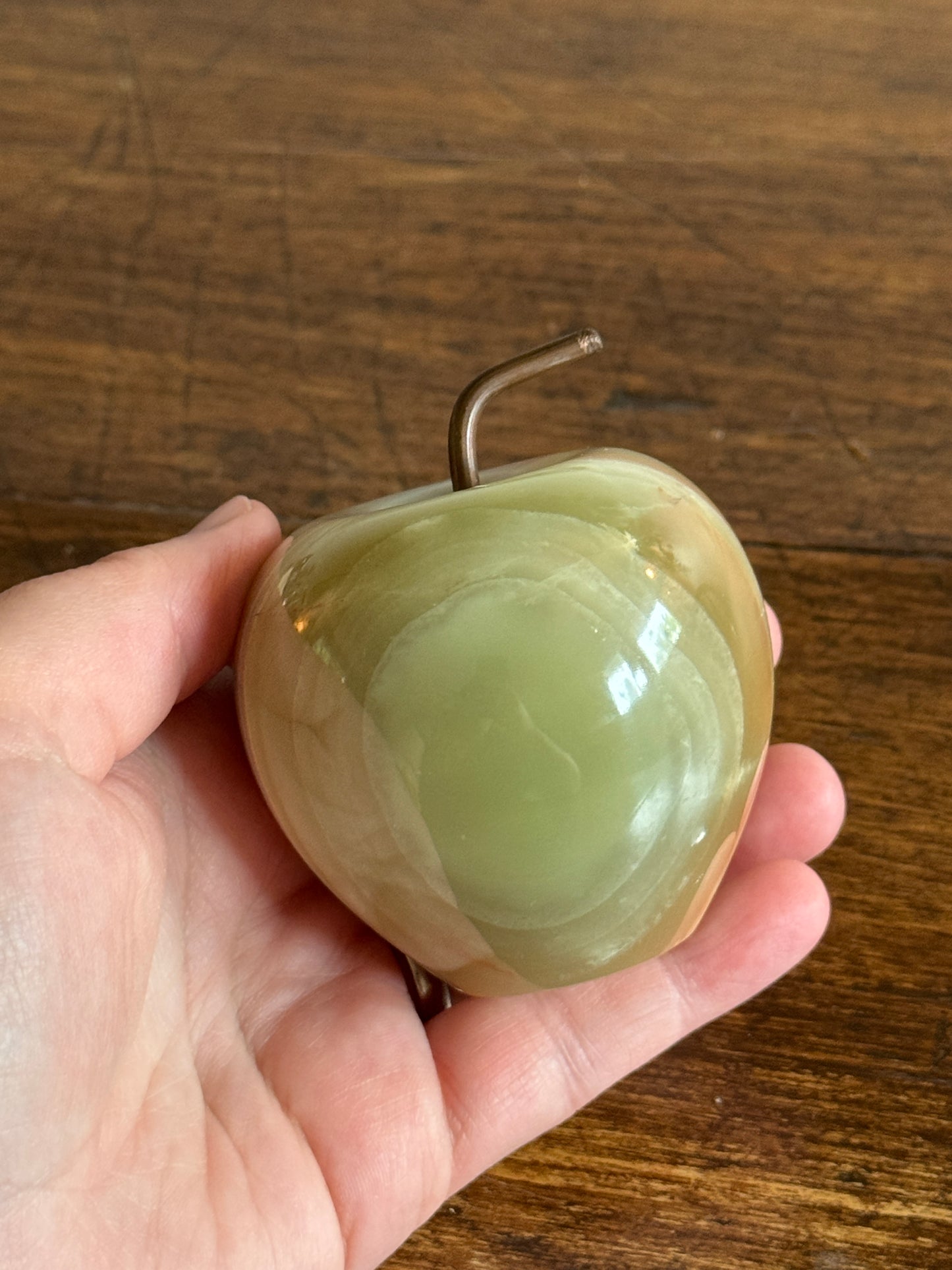 Vintage Carved Stone Apple Paperweight with Metal Stem