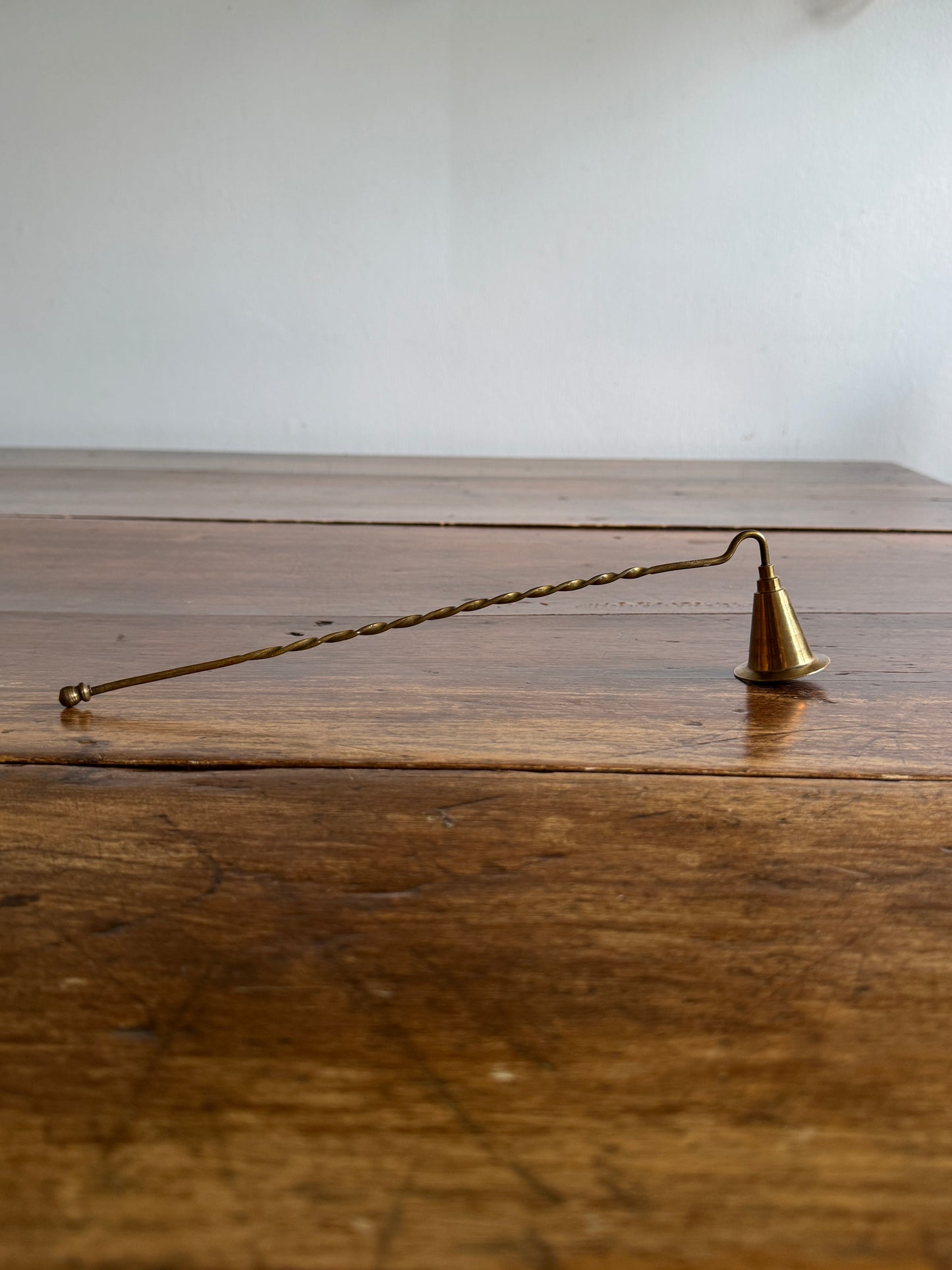 Vintage Brass Candle Snuffer with Twisted Handle and Cone Snuff