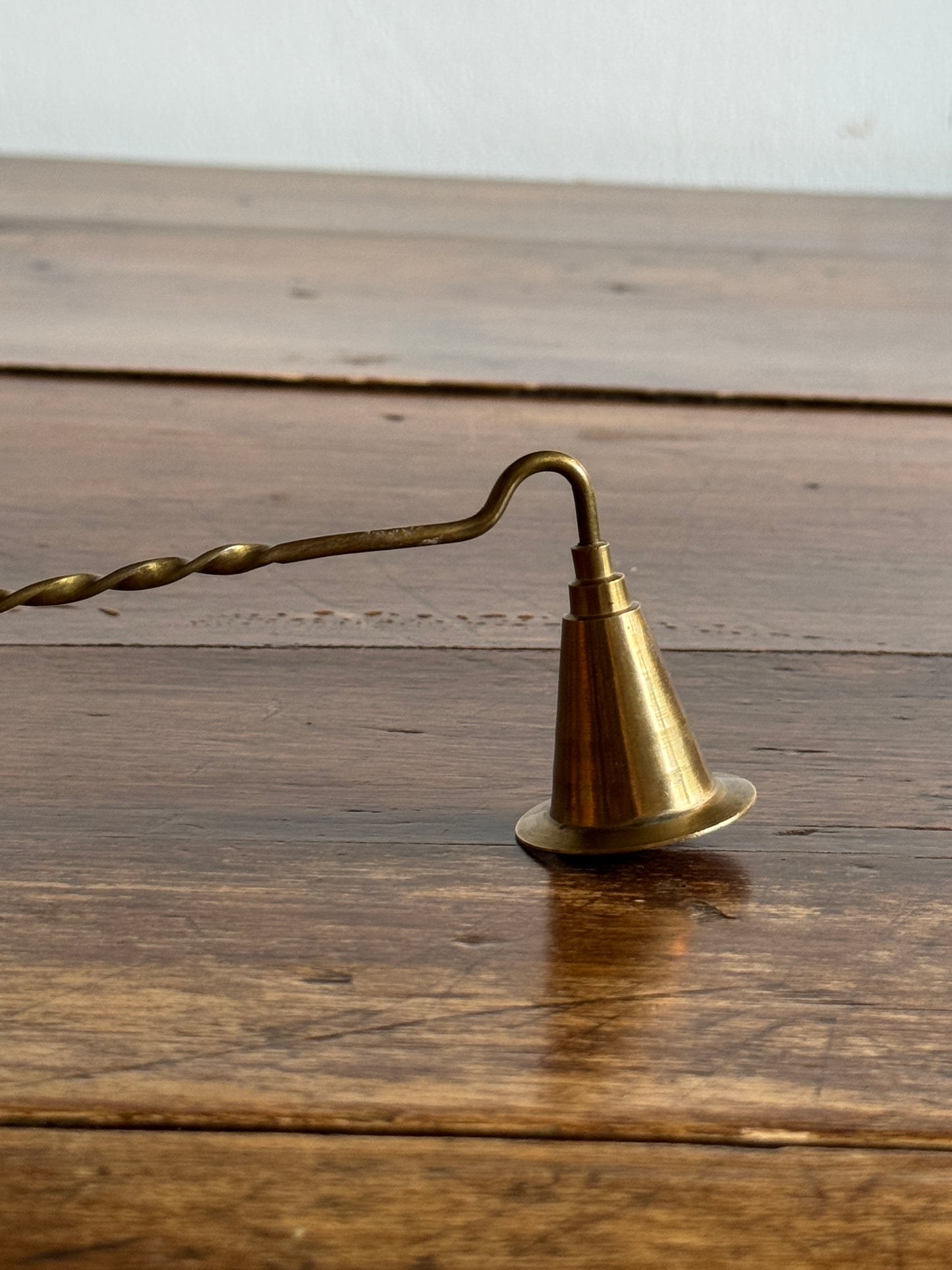 Vintage Brass Candle Snuffer with Twisted Handle and Cone Snuff