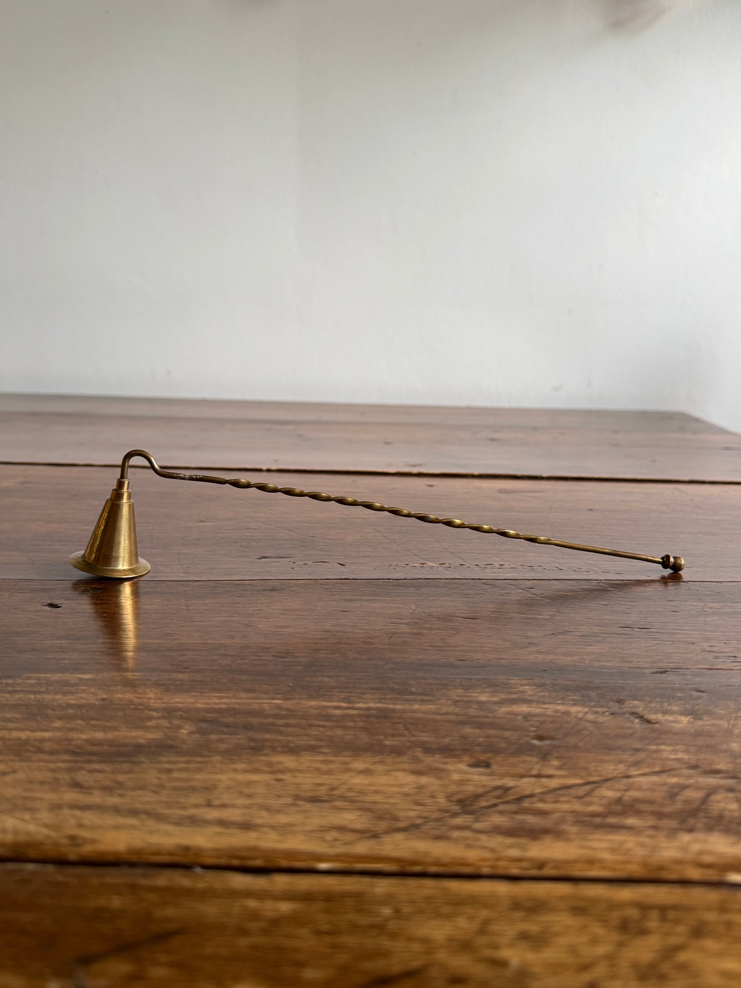 Vintage Brass Candle Snuffer with Twisted Handle and Cone Snuff