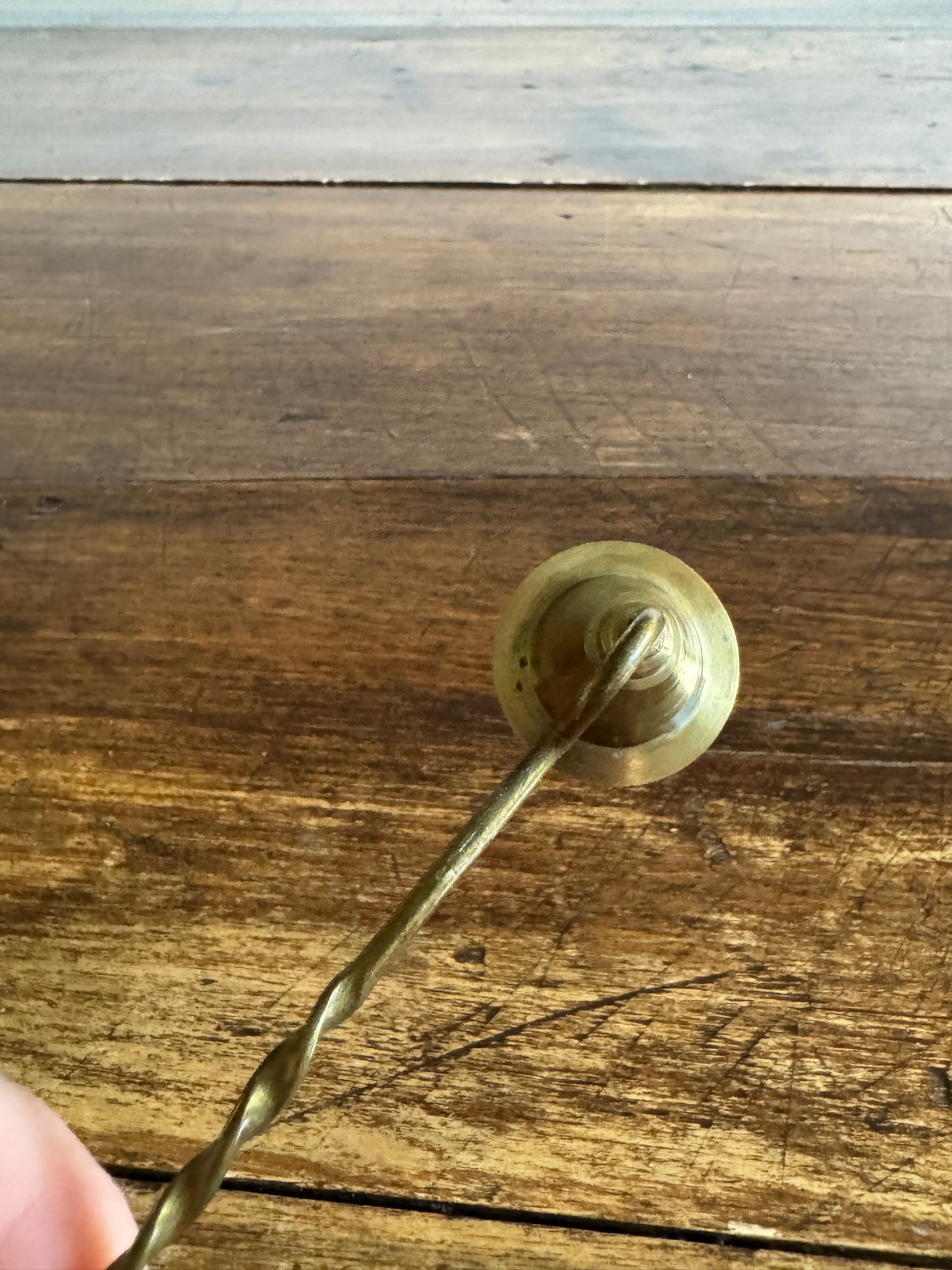 Vintage Brass Candle Snuffer with Twisted Handle and Cone Snuff