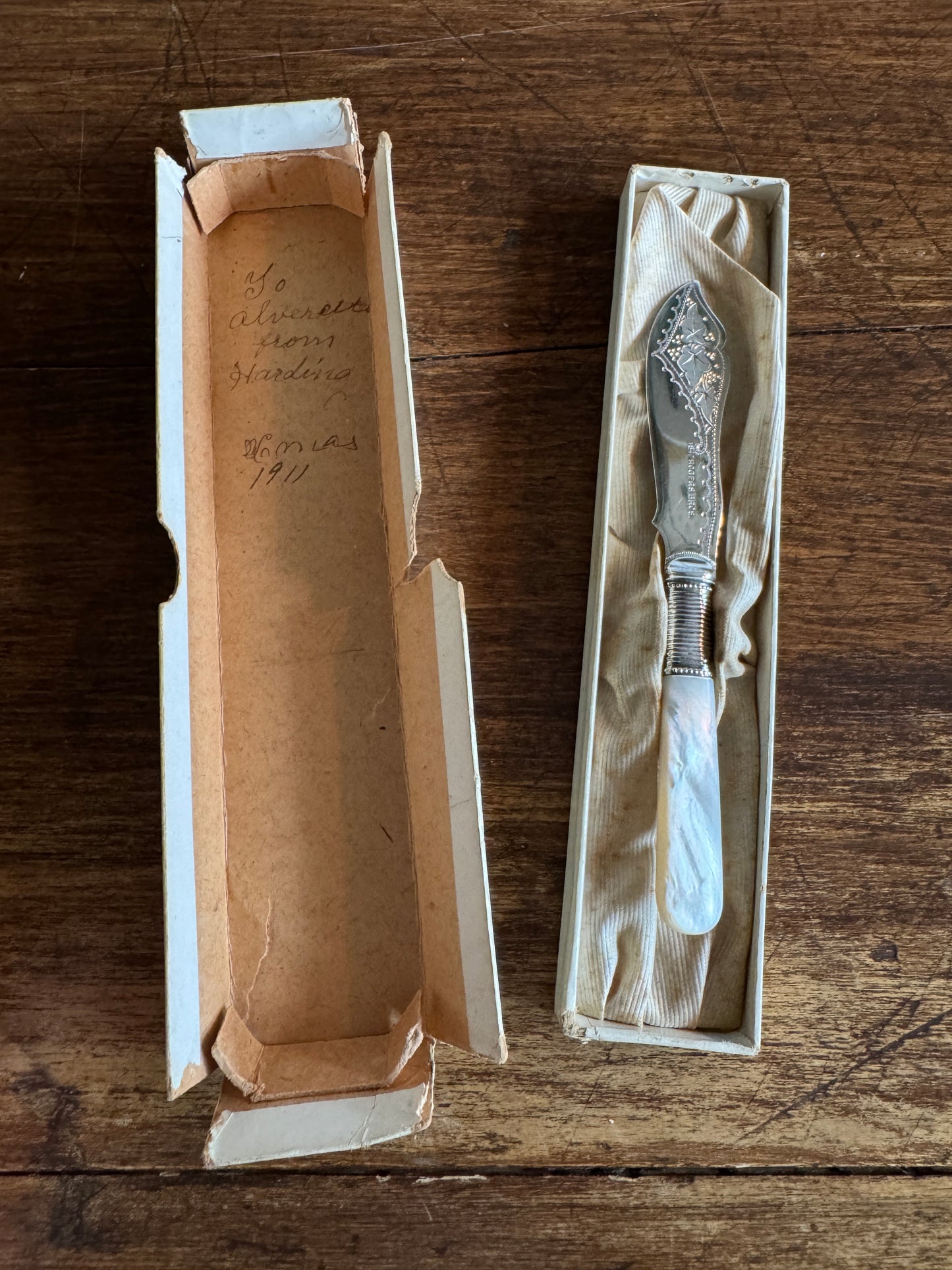 Antique Butter Knife with Sliver Plated Spreader and Mother Of Pearl Handle