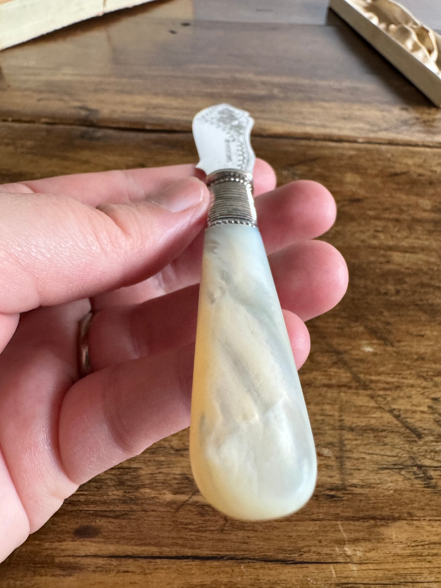 Antique Butter Knife with Sliver Plated Spreader and Mother Of Pearl Handle