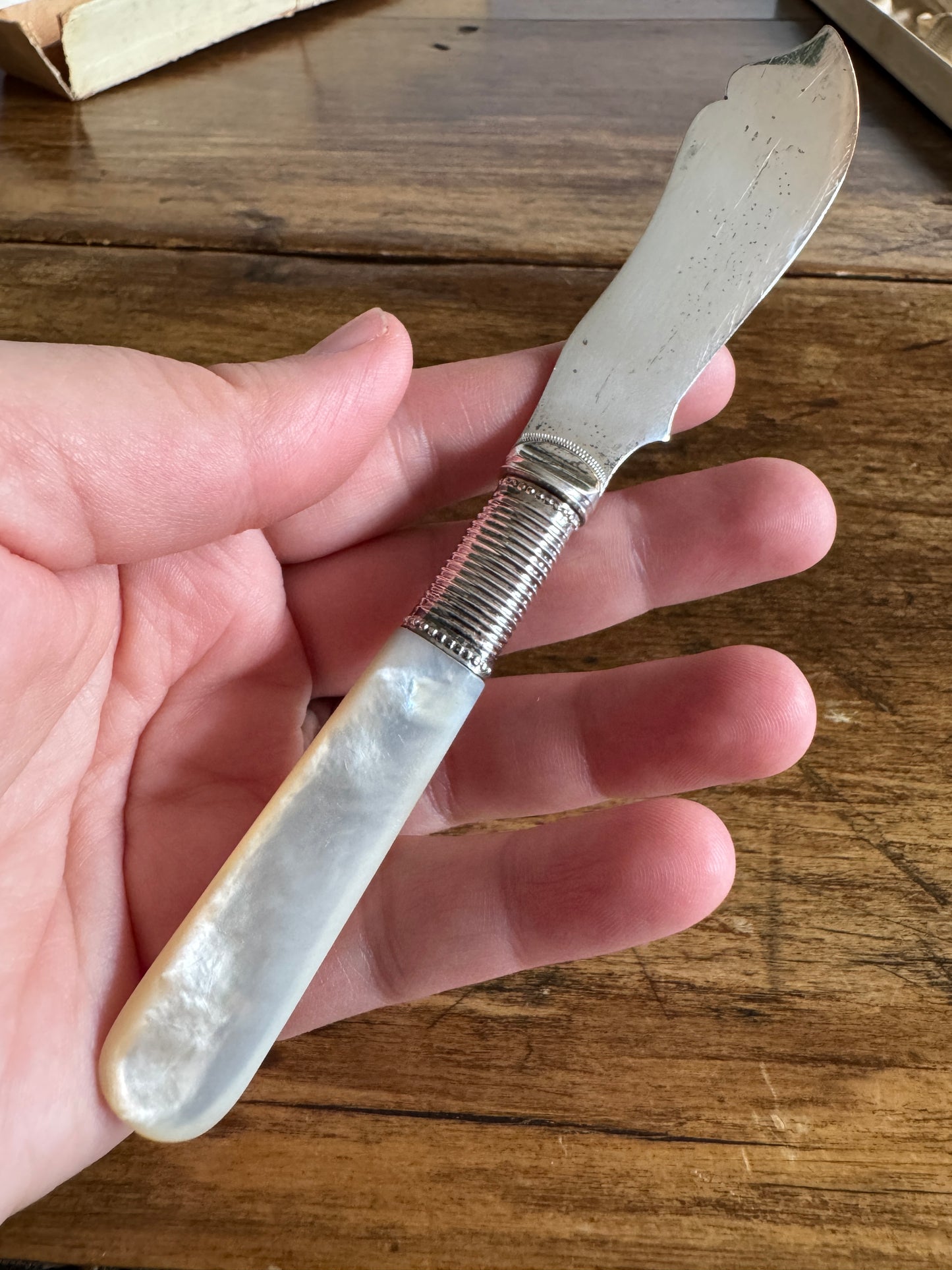 Antique Butter Knife with Sliver Plated Spreader and Mother Of Pearl Handle