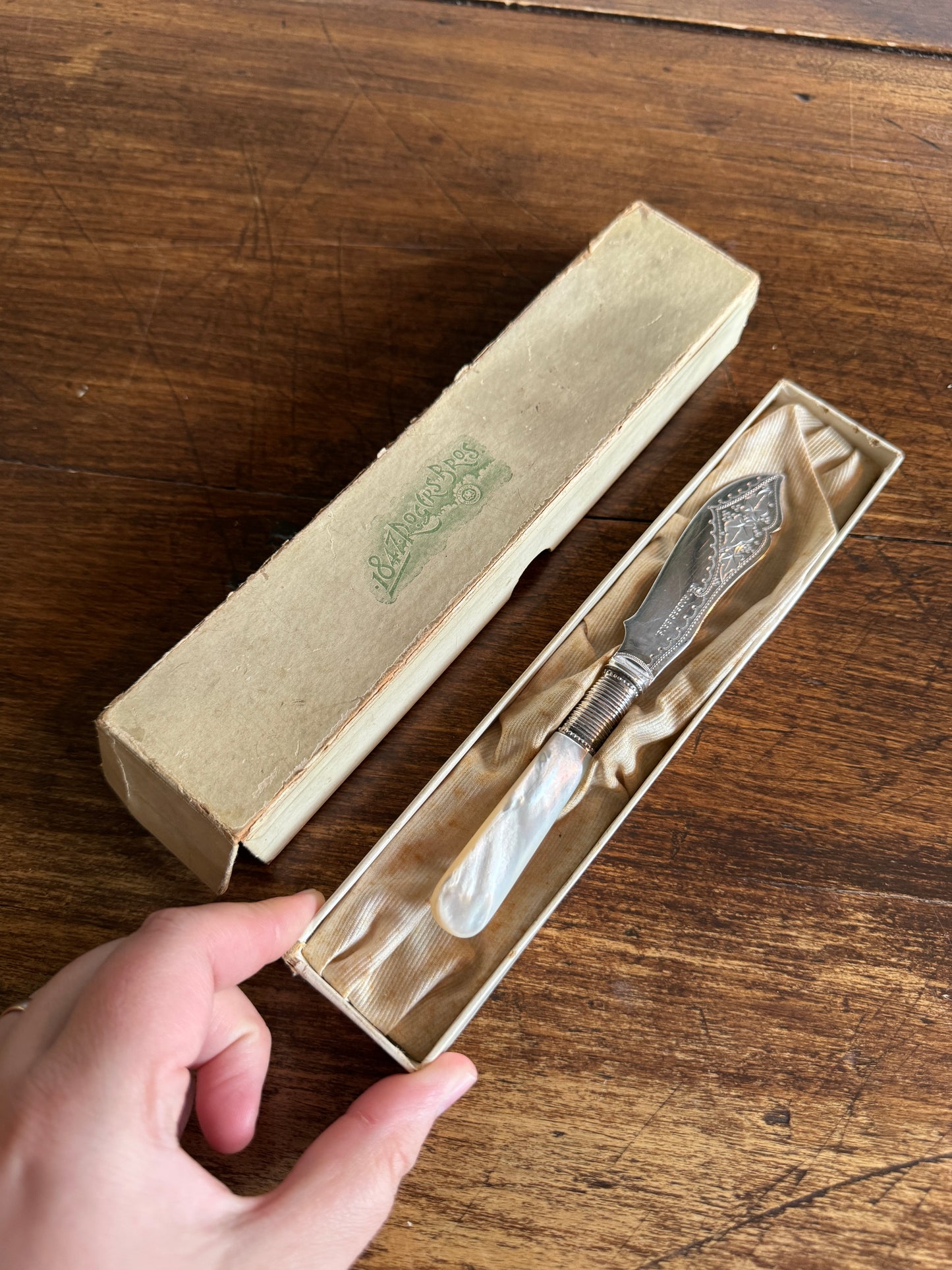 Antique Butter Knife with Sliver Plated Spreader and Mother Of Pearl Handle