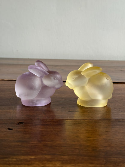 Pair of Frosted Glass Bunny Rabbit Candle Holders - Purple and Yellow Spring Decor