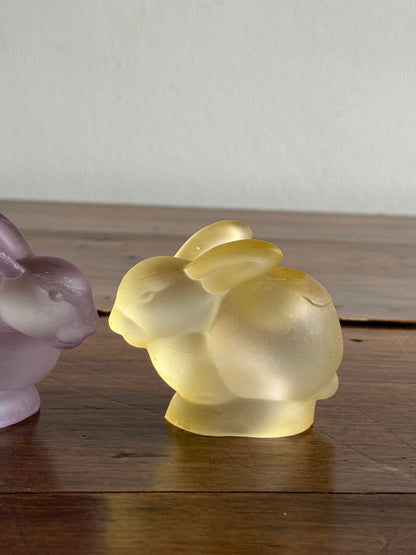 Pair of Frosted Glass Bunny Rabbit Candle Holders - Purple and Yellow Spring Decor
