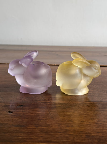 Pair of Frosted Glass Bunny Rabbit Candle Holders - Purple and Yellow Spring Decor