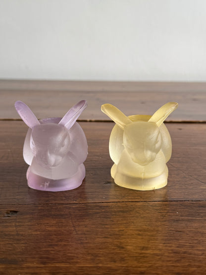 Pair of Frosted Glass Bunny Rabbit Candle Holders - Purple and Yellow Spring Decor