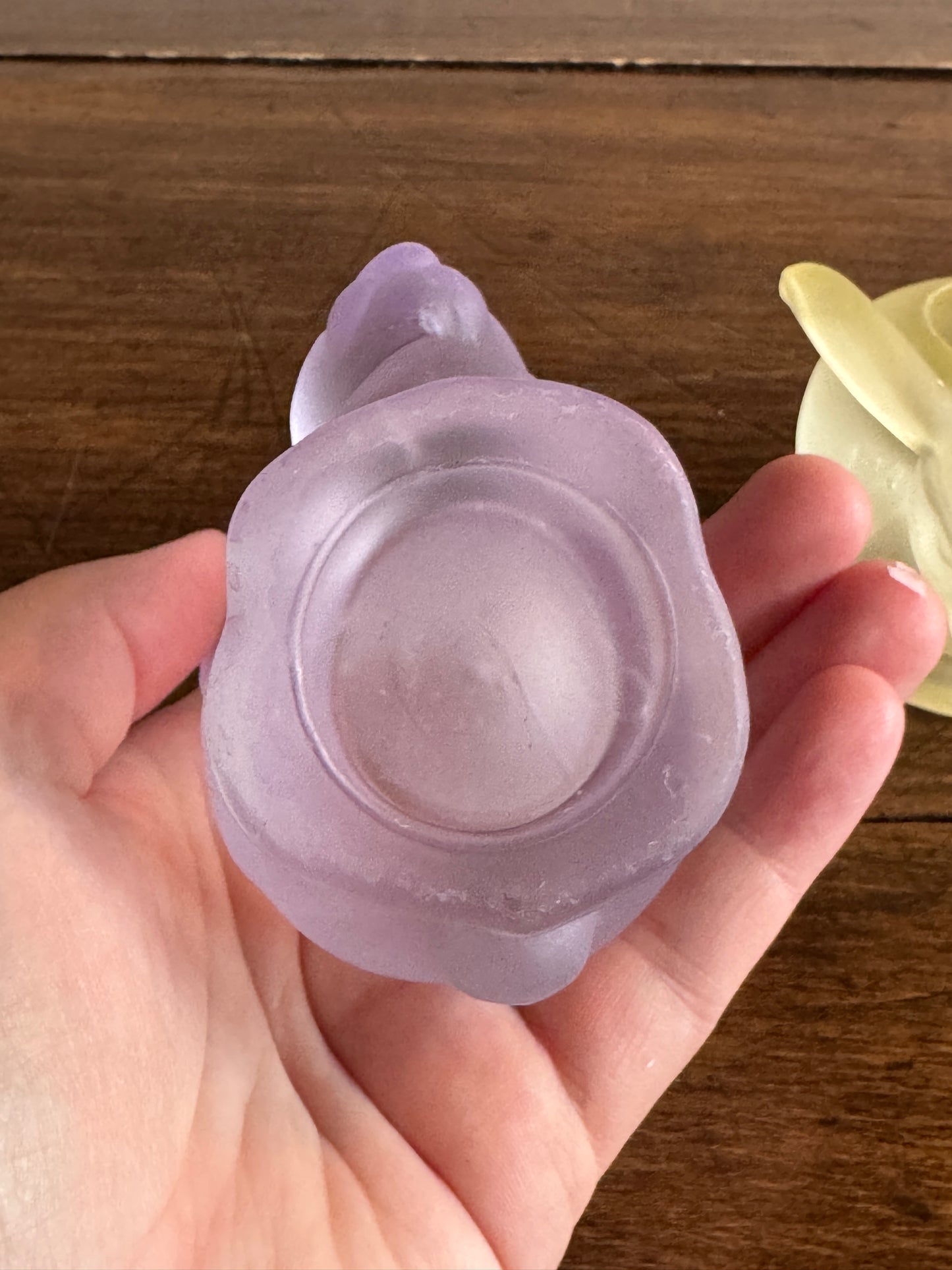 Pair of Frosted Glass Bunny Rabbit Candle Holders - Purple and Yellow Spring Decor