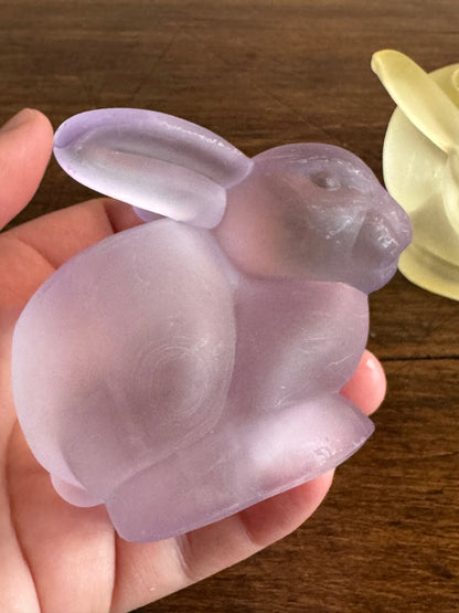 Pair of Frosted Glass Bunny Rabbit Candle Holders - Purple and Yellow Spring Decor