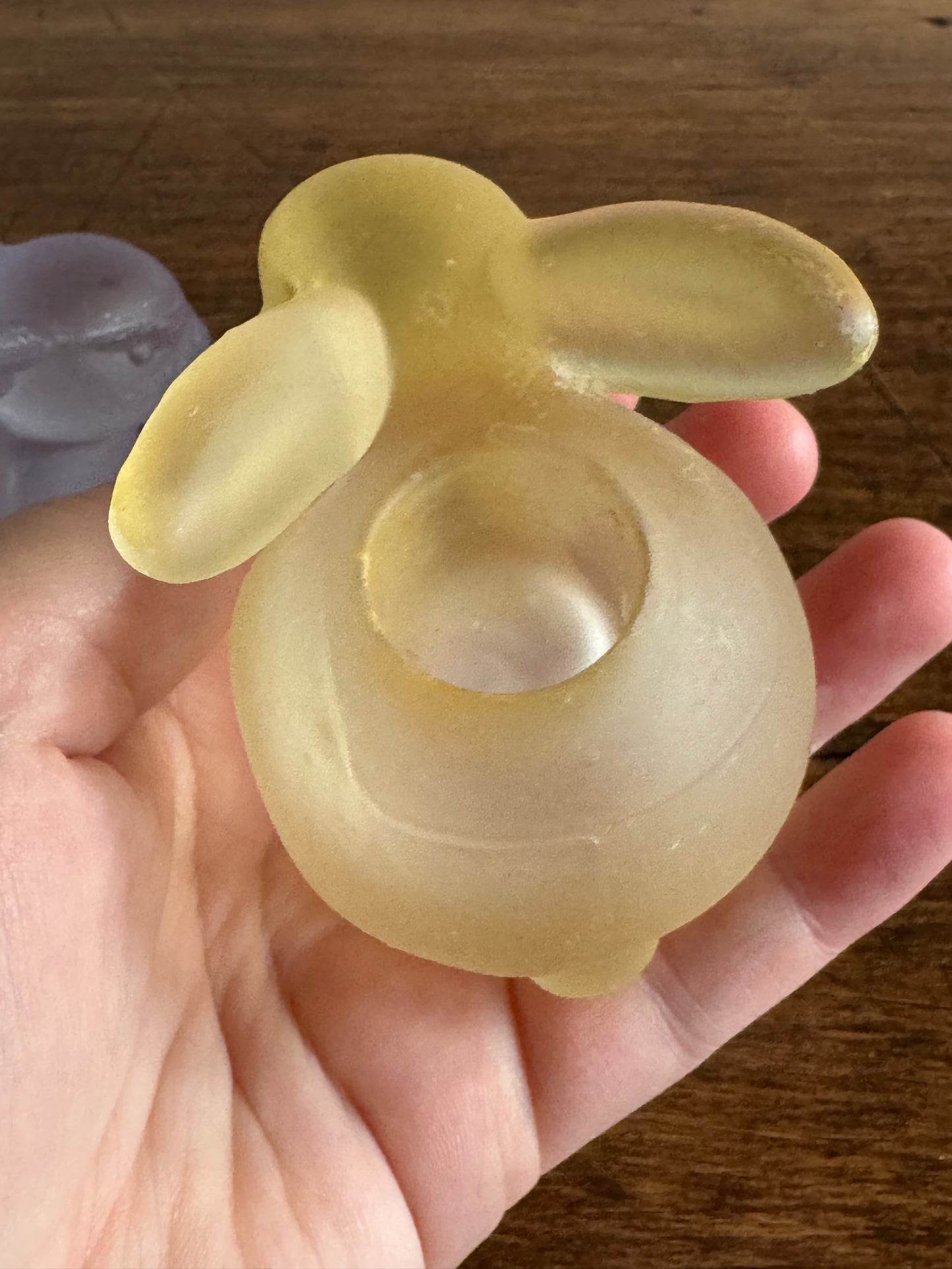 Pair of Frosted Glass Bunny Rabbit Candle Holders - Purple and Yellow Spring Decor