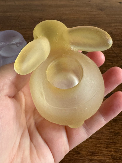 Pair of Frosted Glass Bunny Rabbit Candle Holders - Purple and Yellow Spring Decor