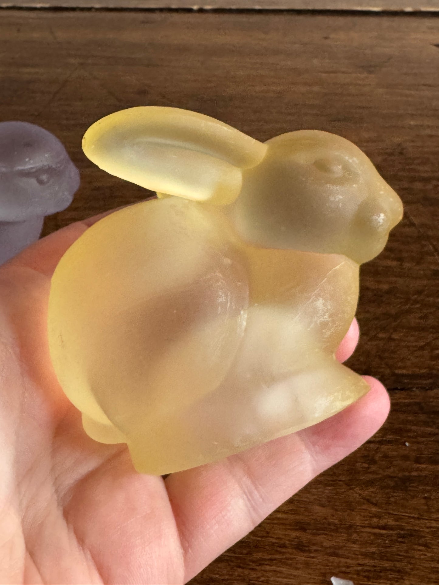 Pair of Frosted Glass Bunny Rabbit Candle Holders - Purple and Yellow Spring Decor