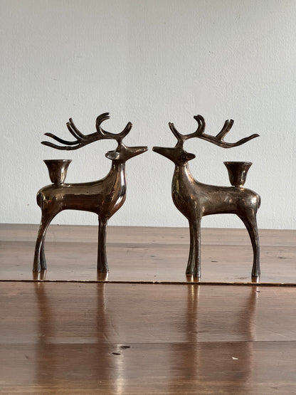 Pair of Pottery Barn Silver Plated Reindeer Candleholders