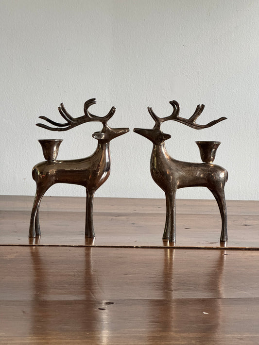 Pair of Pottery Barn Silver Plated Reindeer Candleholders