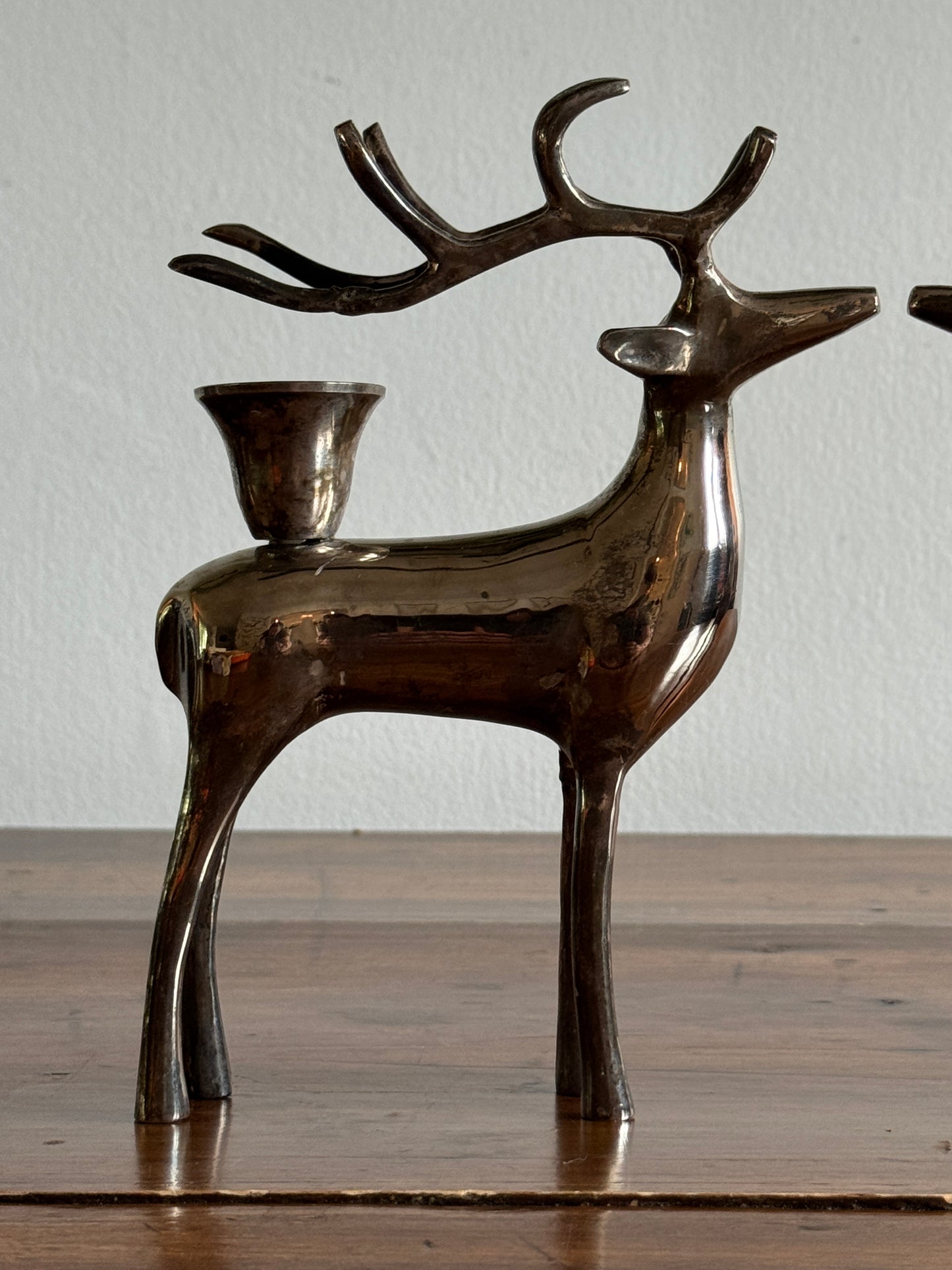 Pair of Pottery Barn Silver Plated Reindeer Candleholders