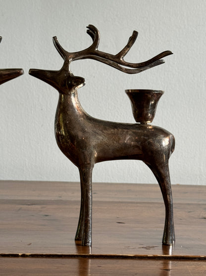 Pair of Pottery Barn Silver Plated Reindeer Candleholders