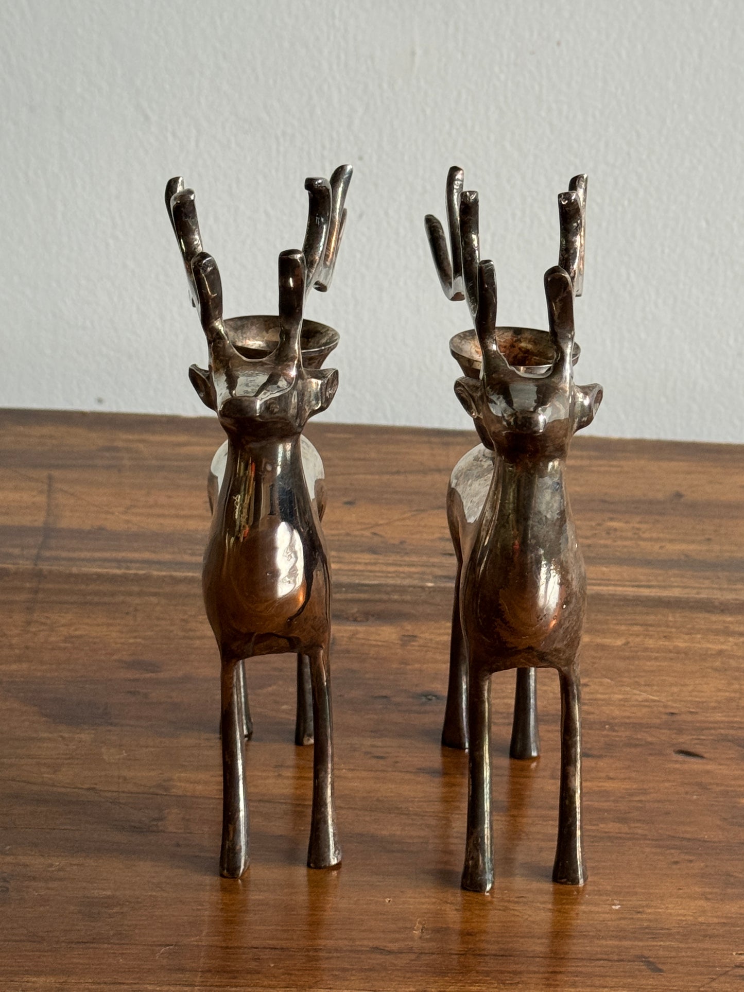 Pair of Pottery Barn Silver Plated Reindeer Candleholders