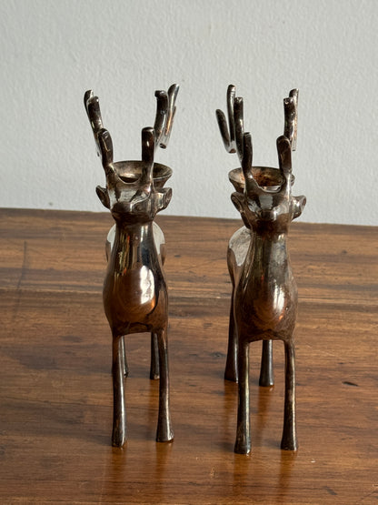 Pair of Pottery Barn Silver Plated Reindeer Candleholders